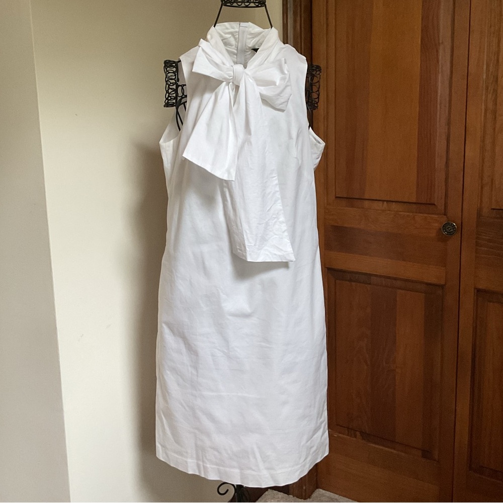Banana Republic White Bow Tie Neck Shift Dress 4 - Picture 2 of 8